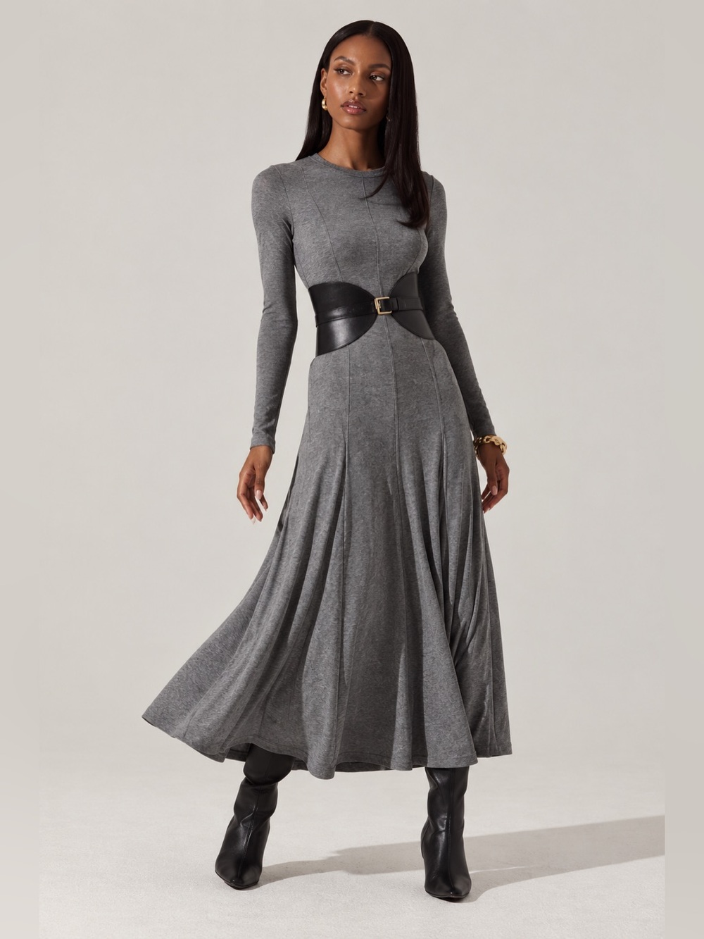 Melloday Grey Long-Sleeve Maxi Dress